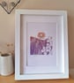 An original handprinted linoprint of a floral summer scene. 'Summer'. - Image 2