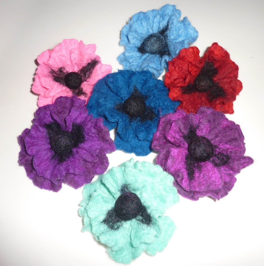 Handmade felt anemone brooch