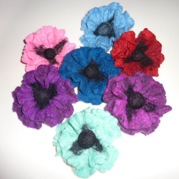 Handmade felt anemone brooch