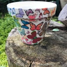 Large Handcrafted 155mm Diameter decoupaged "Butterfly" design terracotta pot
