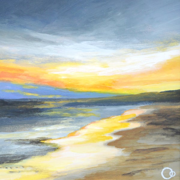 Golden Sunset Original Acrylic Seascape Painting
