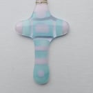 Fused Glass - small cross - pastel blue and pink
