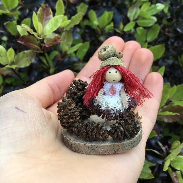 Extra Tiny Fairy Decoration, Pine Cone Fairy, Woodland Themed Decoration