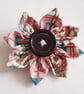 Pink and Teal Fabric Flower Hair Clip with Black Button - One Off Design - Image 2