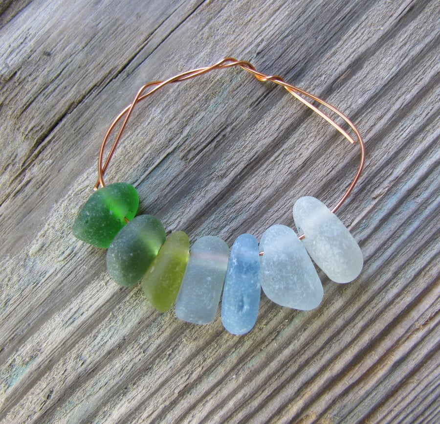 7 Natural sea glass , top drilled, chunkies , supplies (69)