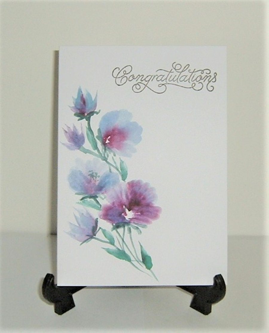 hand painted floral congratulations card ( ref F 707)