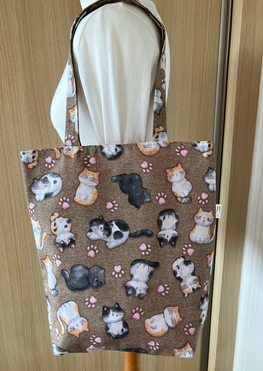 Cats Tote Bag, Foldable bag, Beach bag, handmade in the UK