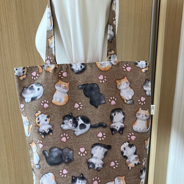 Cats Tote Bag, Foldable bag, Beach bag, handmade in the UK