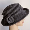 Tweed grey felted wool hat - 'The Crush' - designed to pack flat