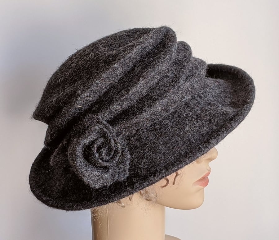 Tweed grey felted wool hat - 'The Crush' 