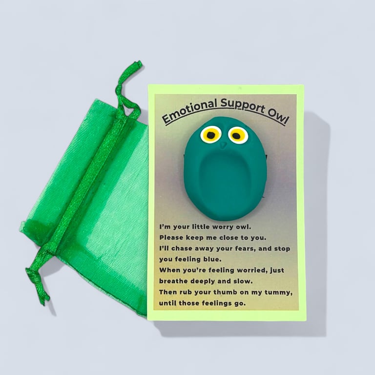 Green Worry Stone Owl - Emotional Support Owl Fidget Stone