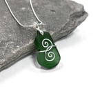 Sea Glass Pendant - Green Celtic Necklace. Silver Beach Glass Handmade Jewellery