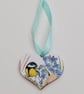 Garden bird wooden hanging heart decoration, great tit, gift for a bird lover  - Image 2