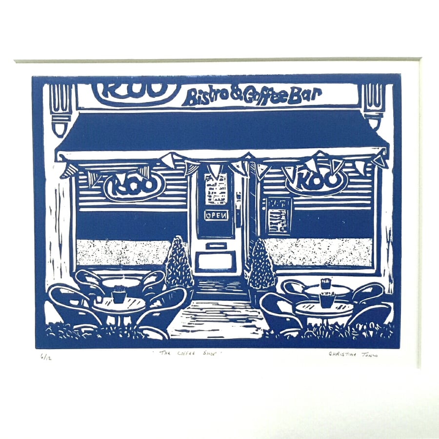 The Coffee Shop linocut print