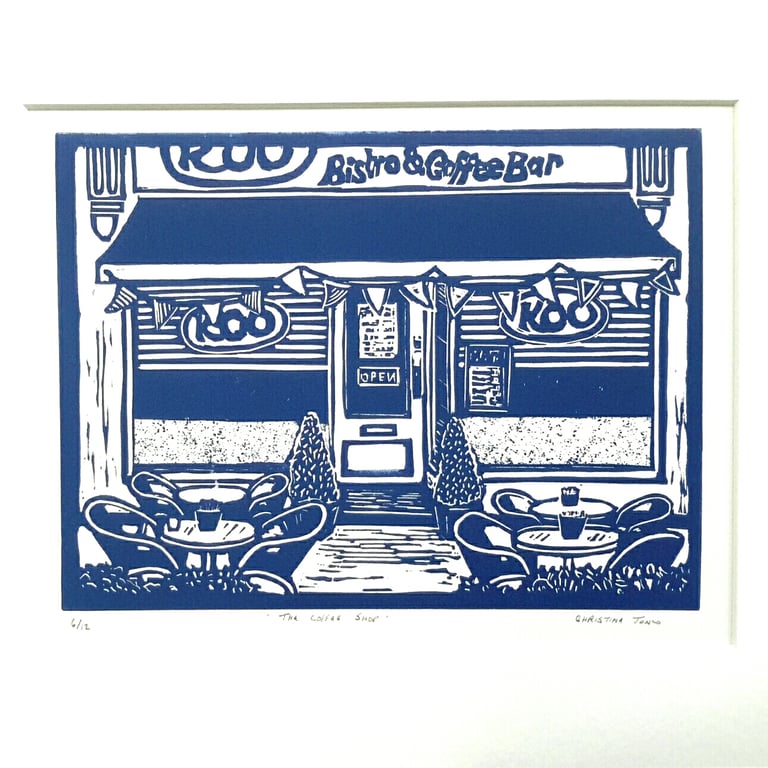 The Coffee Shop linocut print