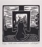 Cat with Woodstove - original linocut