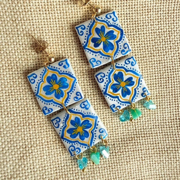 SERENA - Mediterranean Tile Style Statement Earrings