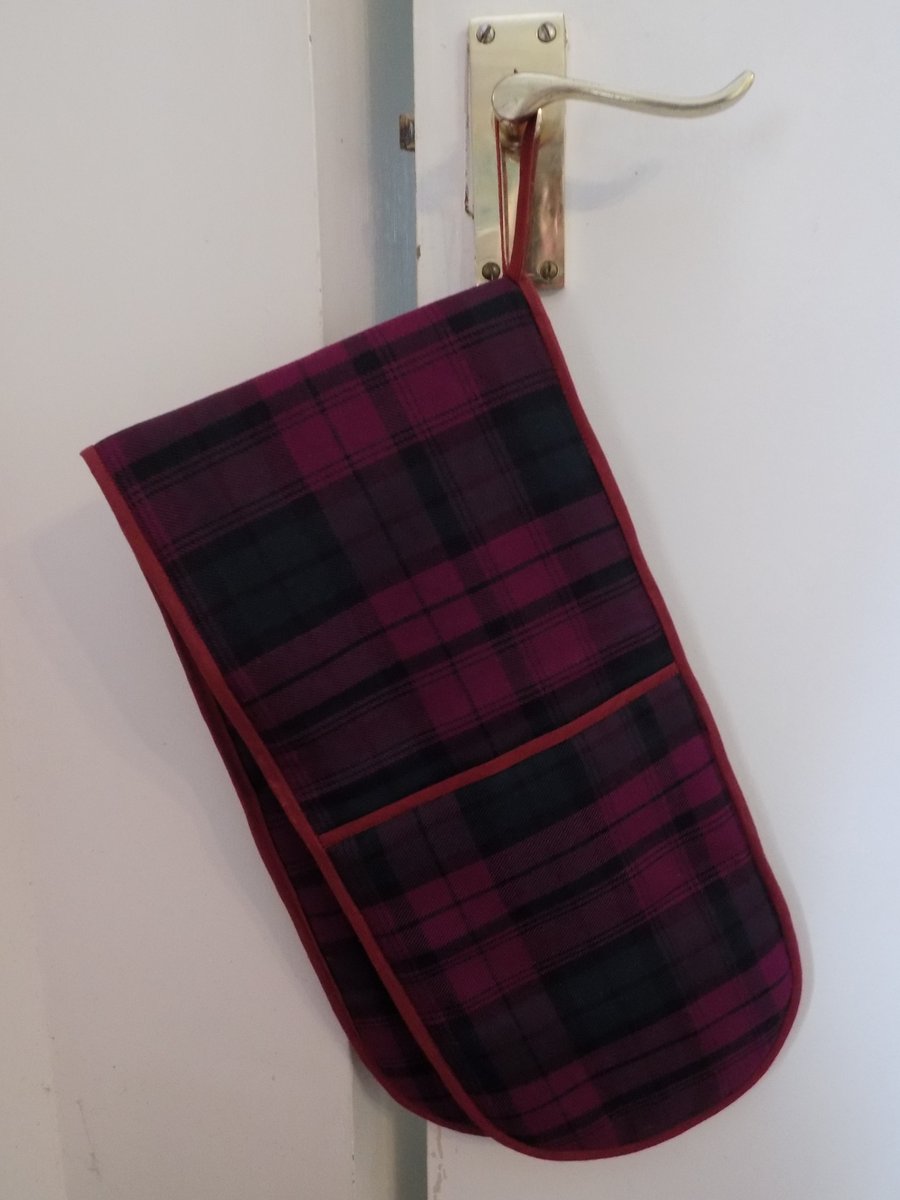 Tartan Double Oven Gloves Check Plaid Heat Resistant Oven Mitts Pink Purple