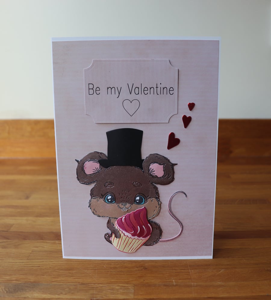 Valentine's Mouse with Cupcake. Sweet Heart.