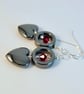 Hematite Heart Earrings With Red Crystal, Birthday, Mother's Day, Valentine Gift - Image 1