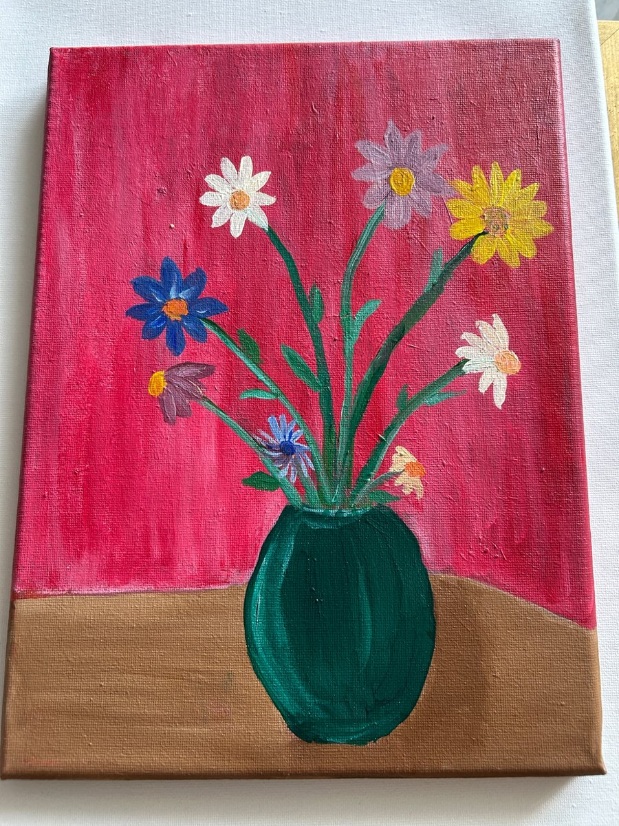 Original floral painting colourful flowers in a vase 
