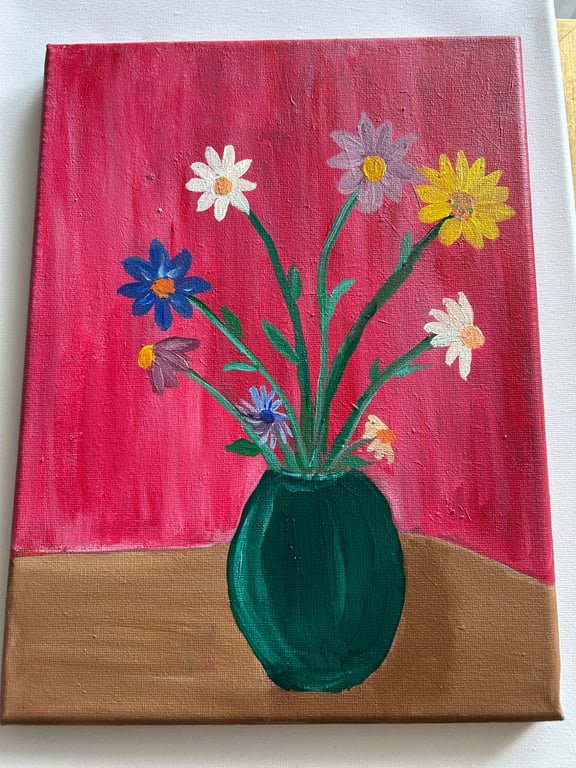 Original floral painting colourful flowers in a vase 
