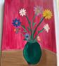 Original floral painting colourful flowers in a vase 