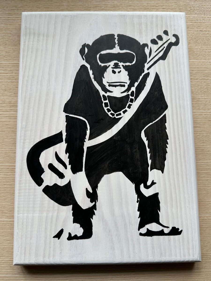 Guitar Monkey Stencil Wood Art