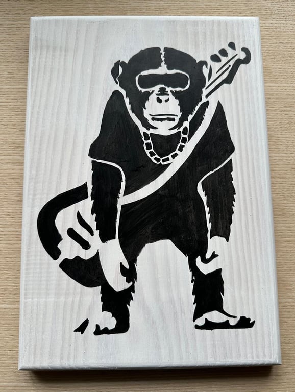 Guitar Monkey Stencil Wood Art