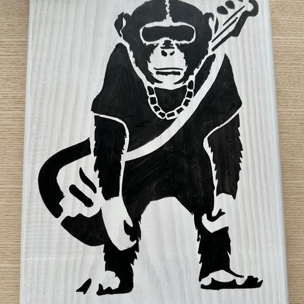 Guitar Monkey Stencil Wood Art