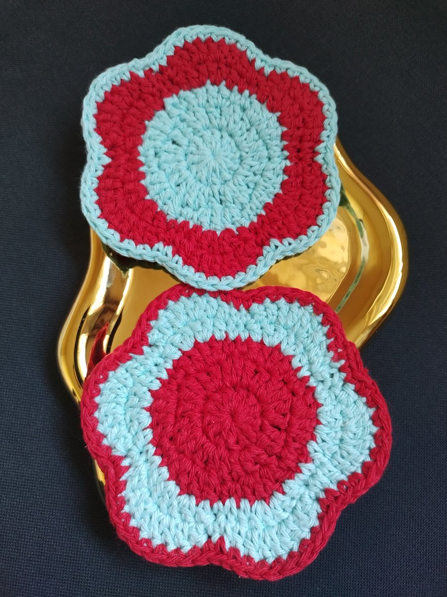 Flower coaster set - Red & blue