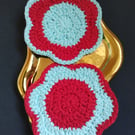 Flower coaster set - Red & blue