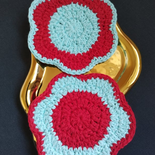 Flower coaster set - Red & blue