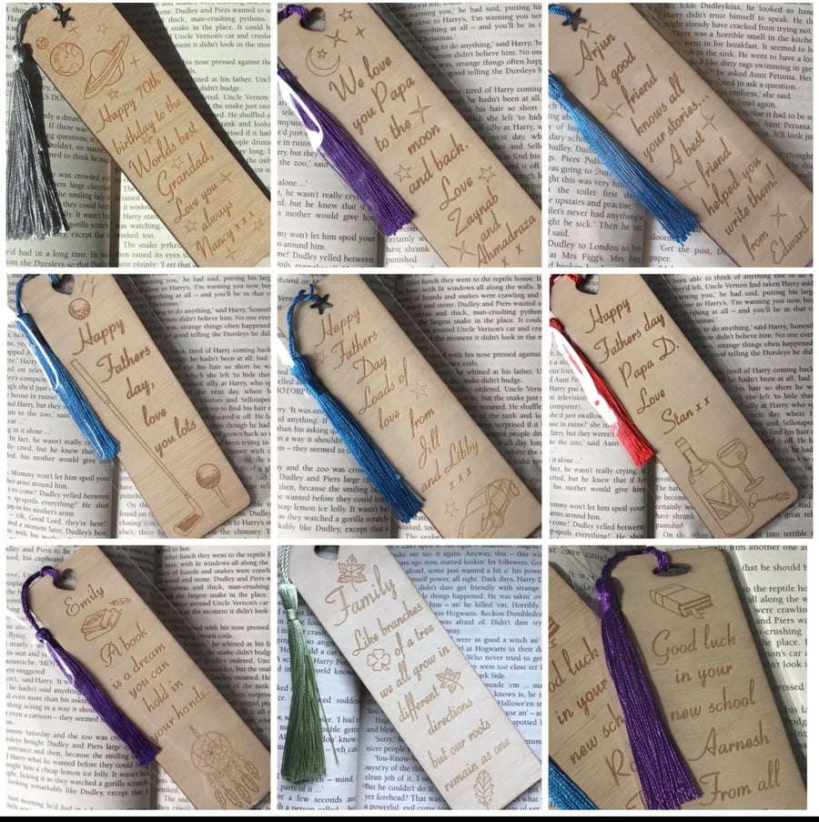Custom personalised wooden engraved bookmark, lots of designs or custom made