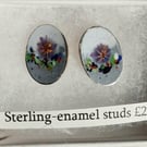 BEAUTIFUL ENAMELLED STUD EARRINGS IN STERLING SILVER BEZEL