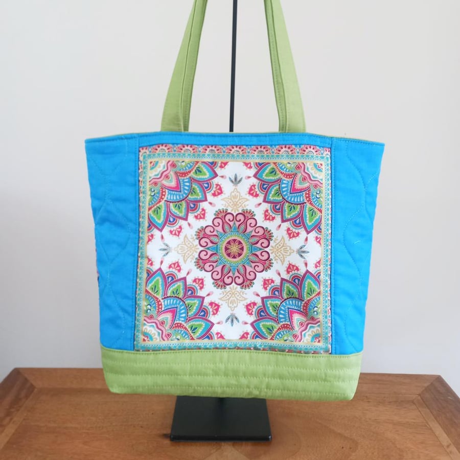 Multicoloured Mandala Quilted Tote Bag