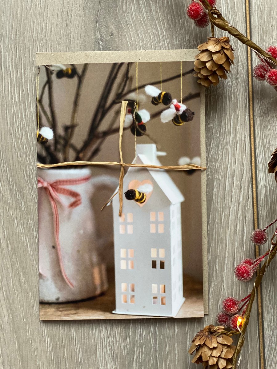 Pack Of Six Festive Bee Christmas Cards