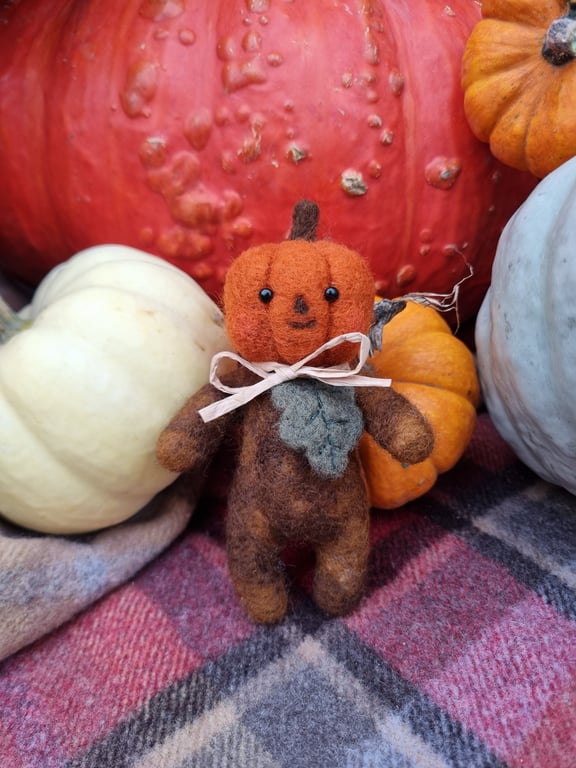 Wooly Needlefelted "Pumpkin Patch Pal" Art Doll