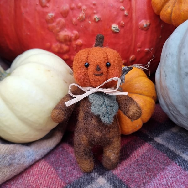 Wooly Needlefelted "Pumpkin Patch Pal" Art Doll