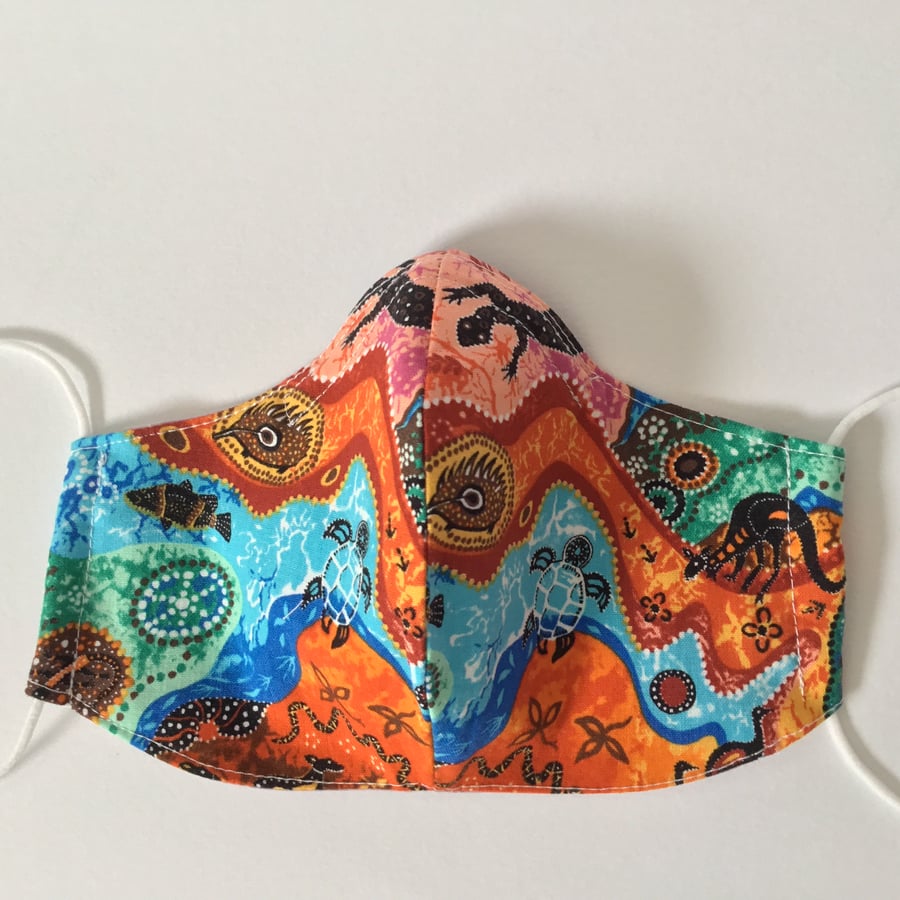 Colourful 3 Layered Fabric Face Covering Mask With Removable Nose Wire 