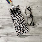 Double Sided Glasses and Pen Holder for Lanyards. Cotton Fabric. Leopard Print.