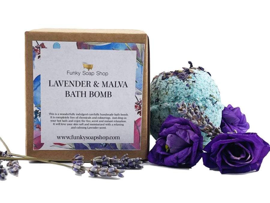 Lavender and Malva Bath Bomb, 5cm Diameter