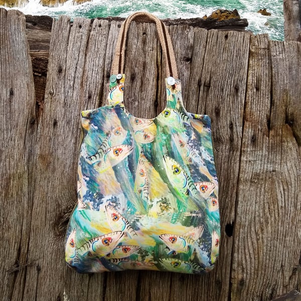 Velvet fish design tote bag