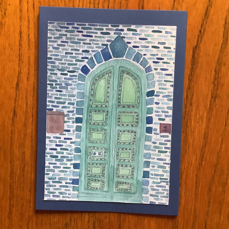 Handmade photo card of original art ' Tuscan Green Door'