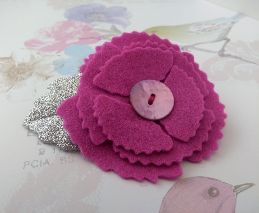 Felt flower brooch, floral gifts, pink poppy lapel pin, pink accessories