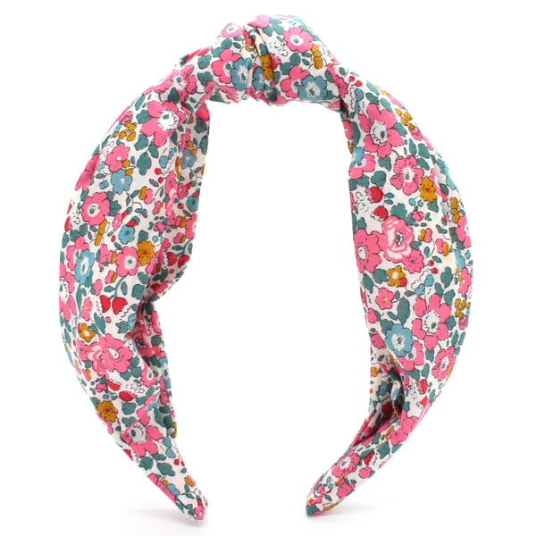 Liberty Fabric Women's Classic Top Knot Headband, Betsy Ann E Pink Print