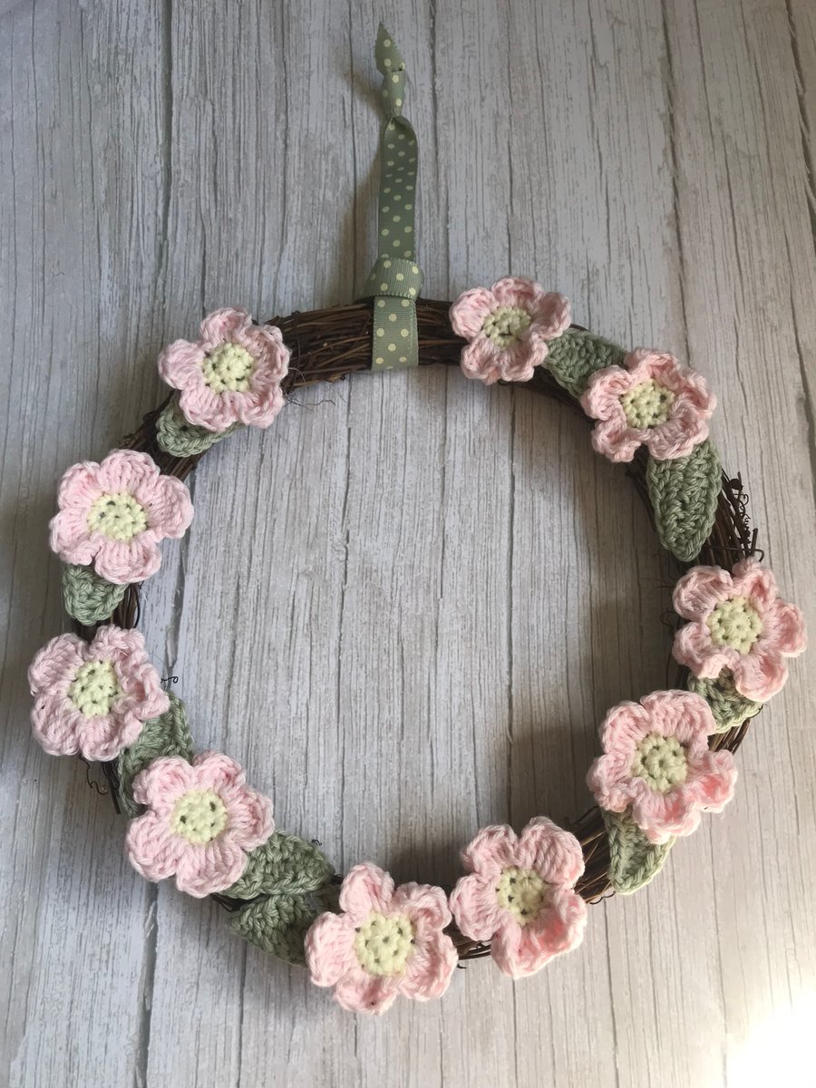 Pink Floral Wreath Handmade Crochet
