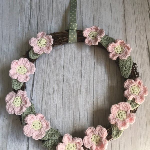 Pink Floral Wreath Handmade Crochet