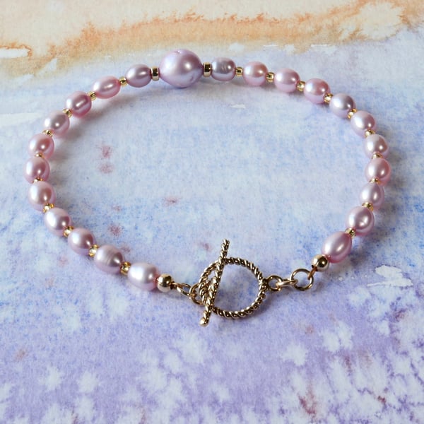 Freshwater Pearl Bracelet with 14k Gold Filled Toggle Clasp