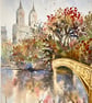 Central Park New York Autumn colours original watercolour painting